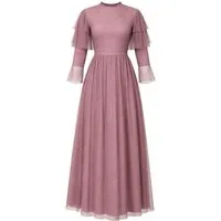 Modavitrini Tüllkleid Abendkleid Maxikleid aus gepunktetem Tüll langarm festlich elegant