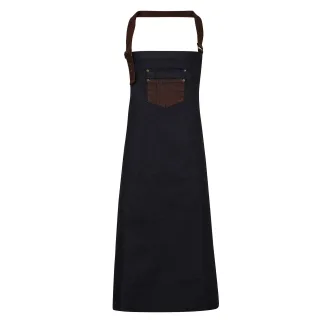 Premier Unisex Erwachsene Division gewachstes Aussehen Kunstleder Denim Lätzchen Schürze (Indigo/Brown Denim)