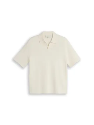 Denim Tom Tailor - Piqué Strick-Poloshirt aus Baumwolle wool white - Gr. - L