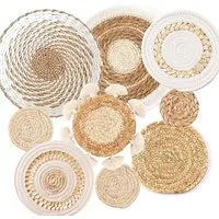 Wiladu Wanddekoobjekt 9 Stück Boho Wanddeko Wandkorb Wandkunst Rattan Seegras