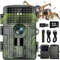 AKKEE Wildkamera 4K Video Wildtierkamera, 60MP Full HD WiFi, 0,1s Auslösezeit, IP66 (32GB SD)