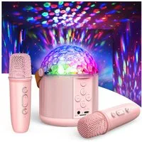Wootoy Kinder-Lautsprecher Karaoke-Set Lautsprecher 2 kabellosen Mikrofonen Karaoke-Maschine (Bluetooth 6.0, HiFi-Stereo-Klang Rauschreduzierung und 5 Stimmeffekte)