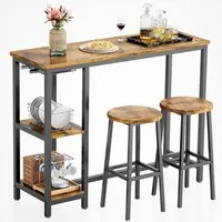 Bealife Bartisch Set, 3-tlg,Stehtisch mit 2 Barhockern,Küchentisch-Set mit Ablage Regal