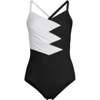 Shape-Badeanzug SLENDER mit Webdetail für Damen in Lang-Größe, Damen, size: regular, Schwarz, Elasthan/Nylon-Mischung, by Lands' End