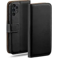 moex Handyhülle für Samsung Galaxy A13 (4G) Hülle Klappbar Book Case Schwarz 6,6 Zoll, Klapphülle Kartenfach Flip Cover Handytasche Leder Optik Schutzhülle