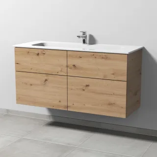 Sanipa 3way Keramik-Set Design Keramik-Waschtisch und Unterbau mit 4 Auszügen, Eiche Natural-Touch SM48285