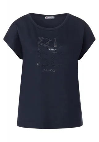 Street One - T-Shirt mit Dekosteinen blau - Gr. - 36