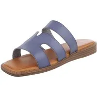 Ital-Design Damen Sandale mit breiten Riemen und bequemer Innensohle Pantolette (91409299) Keilabsatz/Wedge Pantoletten in Blau