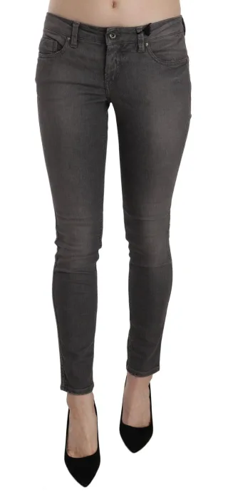 Costume National Graue gewaschene Low-Waist Skinny Jeans