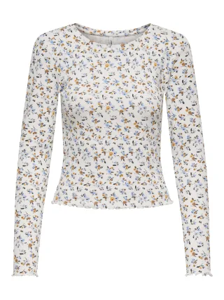 ONLY - ONLFENJA L/S CROPPED AOP TOP JRS Cloud Dancer - Gr. - XS