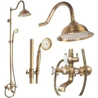 wohnwerk.idee Duschsystem Dusche Antik Retro Gold Matt Schwarz Regendusche mit Handbrause