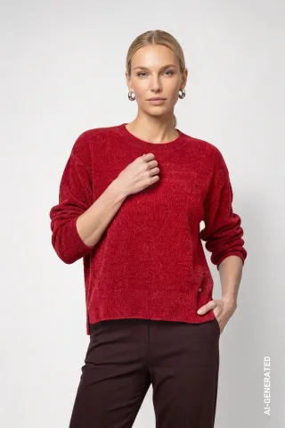monari - Strickpullover mit Seitenschlitzen red dahlia - Gr. - 36
