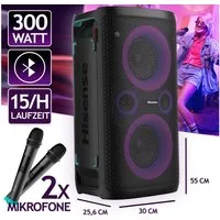Hisense Party Rocker One Plus Lautsprecher (Bluetooth, Kabelloses Aufladen fürs Telefon, 300 W, Bass boost, Lichteffekte)