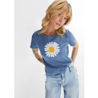 bonprix T-Shirt Slim Fit Passform, Kurzarm, Gänseblümchen-Print, Moonwash-Effekt