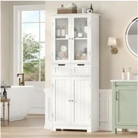 HOMECHO Hochschrank Badschrank mit 4 Türen 2 Schubladen für Küche, Bad, Weiß