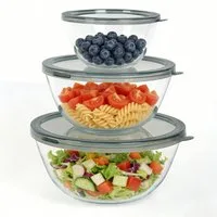 OSTWOLKE Salatschüssel 3er Set mit Deckel, Glas Rührschüssel (1,1L / 2,7L / 4,4L), (3-tlg), Große Rund Glasschale für Kochen,Backen,Vorbereiten