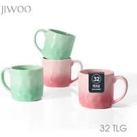 JIWOO Tasse 4er 320ml, Kaffeebecher Skandinavische Geschirr set Becher Teebecher, 32-tlg., Keramik, Keramiktassen Handgefertigt Kafeeservice Mikrowellen spülmaschinenfest