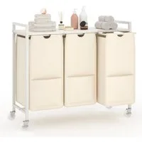 GarveeMore Wäschekorb 3 Fächer Wäschesammler mit Ablage, Wäschesack Abnehmbar, 84x30x77cm