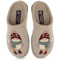 Haflinger HAFLINGER Flair Birdie Damen Pantoffeln, beige Hausschuh Tiermotiv, Walkstoff, temperaturregulierend, warm