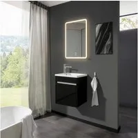 HOME DELUXE Badmöbel-Set BORKUM, (bestehend aus LED-Spiegel, Keramik-Waschbecken, Waschbeckenschrank), Hochglanz-Oberfläche, Soft-Close, Badezimmerset, Badmöbel