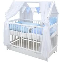 Baby-Delux Komplettbett Hausbett Babybett Schublade Schutzgitter Beißschienen Komplettset, 11-tlg., Kinderbett 60x120 cm weiß, Bettset verschiedene Designs