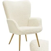 tectake Relaxsessel Polstersessel, bodenschonend, Belastbarkeit 150 kg, 72 x 76 x 100,5 (Fernsehsessel Hygge, in Bouclé Creme/Gold), gepolstert, Armlehnen und ergonomische Rückenlehne, runde Stahlbeine