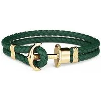 PAUL HEWITT Armband Unisex Lederarmband, Größe S Dunkelgrün mit goldenem Anker-Verschluss aus Edelstahl
