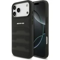 Mercedes Benz AMG Handyhülle iPhone 17 Pro Max Echtleder gelocht schwarz Logo 6,9 Zoll, Kantenschutz