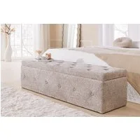 riess-ambiente Bettbank EXTRAVAGANCIA 140cm champagner greige · Stauraumbank aus Bouclé-Stoff (Einzelartikel, 1-St), Klappdeckel · Schaumstoffpolsterung · Sitzbank im Chesterfield-Design