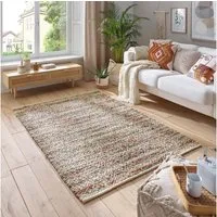 TaraCarpet Wollteppich TaraCarpet Neuberg handgewebter Schurwollteppich aus gewalkter Wolle, rechteckig, Höhe: 15 mm, Handgewebt Teppich multi Wohnzimmer Schlafzimmer 090x160 cm