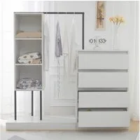 Flieks Garderoben-Set Kleiderschrank mit 3 offener Fächern, Kommode mit 4 Schubladen, (1-St., B140/W40/H135 cm), Schubladenschrank Kleiderstange-Set mit Stauraum Flurmöbel Weiß