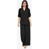 Imily Bela Hausanzug Damen 2-teiliges Freizeit-Set mit Roll-up-Ärmeln und Palazzohose (Set, 2 tlg., Bluse + Palazzohose) in Unifarbe
