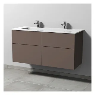 Sanipa 3way Keramik-Set Design Keramik-Doppelwaschtisch und Unterbau mit 4 Auszügen, Taupe-Matt SP4831T