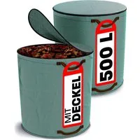 Praknu Gartenbox 2x Gartenabfallsack Stabil 500 Liter - Deckel - XXL Groß - Laubsack (2er Set, 2 St., 2x Gartenabfallsack 500L mit Deckel, 4 Griffe, PP 150g/m), Wasserdicht, Strapazierfähig, PP Gewebe 150g/m², Reißfest