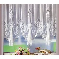 heimtexland Gardine Bogenstore Vorhang Fensterdeko Hochraff-Store weiß (1 St), Kräuselband, halbtransparent, Jacquard, Universalschienenband I halbstransparent I gebogte Bordüre