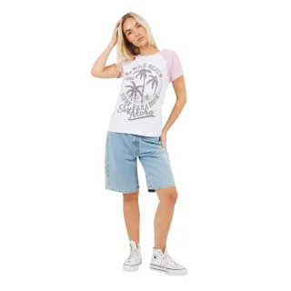 Brave Soul - T-Shirt für Damen, Kontrast-Ärmel (Weiß/Flieder)
