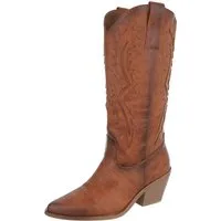 Ital-Design Damen Westernstiefel mit Blockabsatz und Ziernähten Westernstiefel (92002519) Blockabsatz Stiefel in Camel
