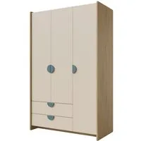 Compleo Kleiderschrank mit 2 Schubladen und 3 Türen, Kinderschrank für einen Jungen oder ein Mädchen