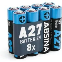 ABSINA 8x 27A 12V Batterie für Garagentoröffner, 27A 12V Alkaline mini Batterie, (1 St)