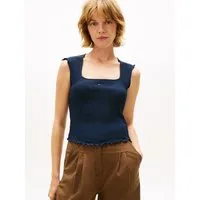 Tommy Jeans Kurzarmshirt TJW SLIM SH SQUARE NCK SMOCK TOP mit dem gewellten Saum
