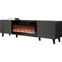 MIRJAN24 TV-Schrank Vamos Grey 180 mit Kamin (mit 2 Türen) Fronten gefräst, Realistische LED-Flamme