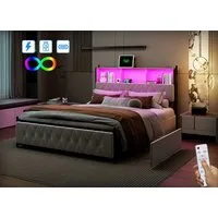 FUROKOY Polsterbett Doppelbett Stauraumbett Mit Kopfteil und Lattenrost, 180x200 cm,Mit LED-Licht und USB,Gepolstert,4 Schubladen,Samt