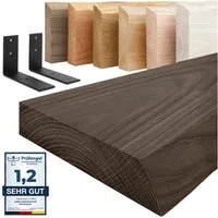 LAMO Manufaktur Wandregal Holz Baumkante Regal Farbe: Schwarz mit schwarzem Basic 40 cm, Komplett-Set, 40mm stake Massivholzplatte