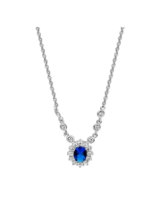 Zeeme Silber Halskette Silber 925 rhodiniert mit Zirkonia blau und weiß