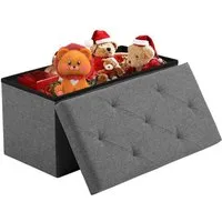Refined Living Sitzbank Sitzhocker Sitzbank mit Stauraum 76/110 x 38 x 38 klappbare Sitztruhe (Aufbewahrungsbox Ottomane bis 290 kg Aus MDF-Platte und Leinenstoff, Spielzeugtruhe mit Deckel, Belastbar Fußhocker Fußbank ( Schwarz), für Flur, Wohnzimme