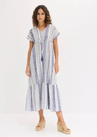 bonprix Midikleid aus Baumwoll-Mix, weiß, Gr.50, Locker geschnittenes Midikleid mit Schnürungsdetails, 60% Baumwolle