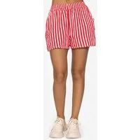 SASSYCLASSY Shorts Musselin Shorts Damen gestreift aus Baumwolle Leichte Musselinhose kurz in Streifenmuster mit Gummibund rot-pink