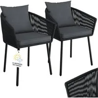 STEELSØN Gartenstuhl Nair mit Sitzauflagen & Kissen (2er Set, schwarz), Gartensessel aus Polyrattan, elastisches Seilgeflecht, wetterbeständig