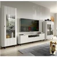 Lomadox Wohnzimmer-Set NASHVILLE-161, (Mega-Spar-Set, 3-St., Vitrine Lowboard Highboard), Wohnzimmer-Set in Weiß, mit Wellen-Optik, modern
