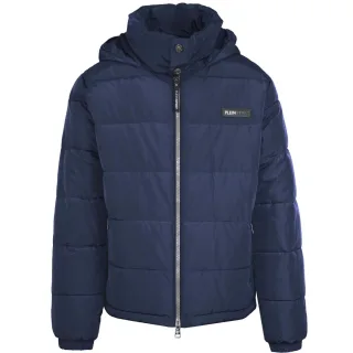 Plein Sport Bold Back Logo Wattierte Jacke in Marineblau